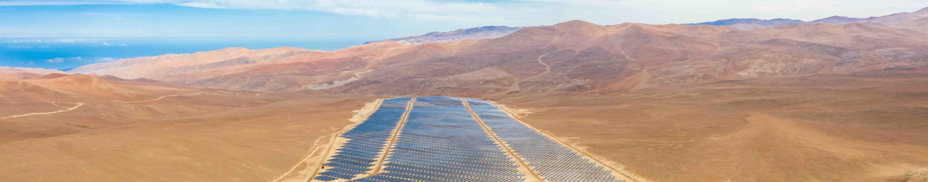 Chile solar energy photovoltaic power plant over Atacama desert sands